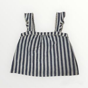 Sezane Navy and White Striped Ruffle Strap Tank Top